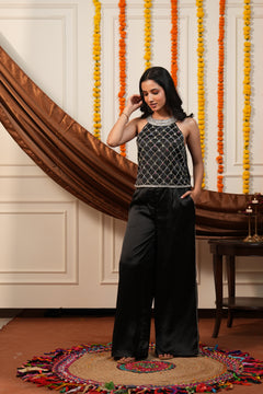 Jugnu Black Embellished Top Trouser Set