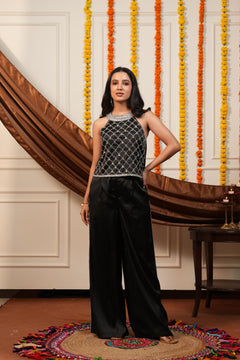 Jugnu Black Embellished Top Trouser Set