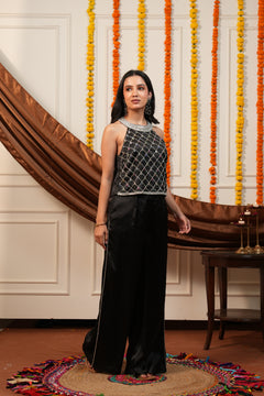 Jugnu Black Embellished Top Trouser Set