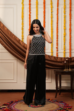 Jugnu Black Embellished Top Trouser Set