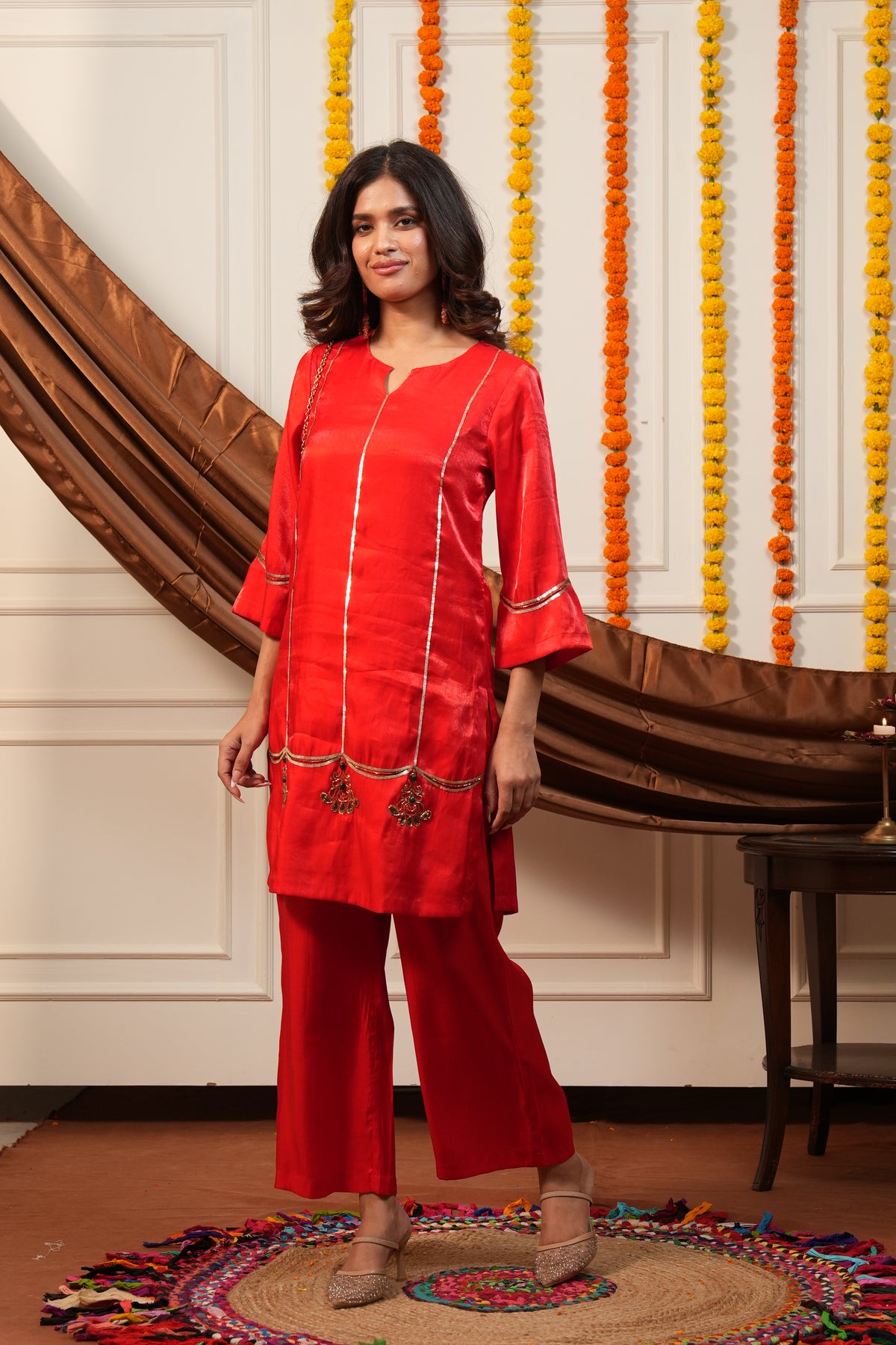 Surkhi Red Embroidered Kurti Pant Set