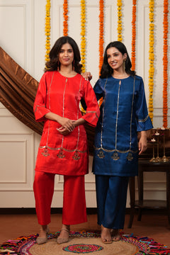 Surkhi Red Embroidered Kurti Pant Set