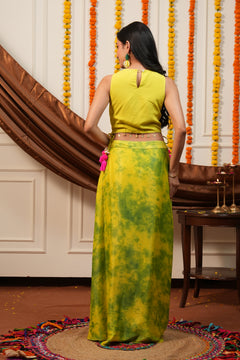 Vanya Yellow Palm Embroidered Top Skirt Set with Potli