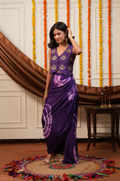 Elara Purple Waistcoat Skirt Set