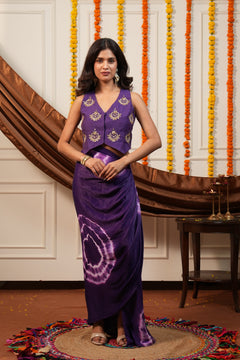 Elara Purple Waistcoat Skirt Set