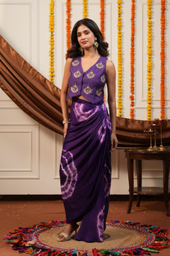 Elara Purple Waistcoat Skirt Set