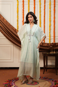 Sunlit Yellow Silver Lurex Kaftan Dress