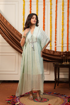 Sunlit Yellow Silver Lurex Kaftan Dress