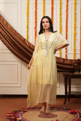 Sunlit Yellow Silver Lurex Kaftan Dress