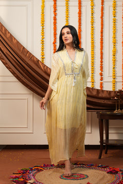 Sunlit Yellow Silver Lurex Kaftan Dress