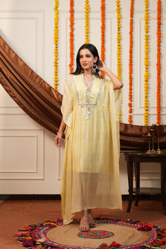 Sunlit Yellow Silver Lurex Kaftan Dress