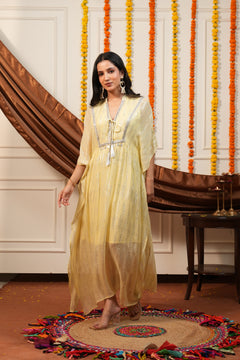 Sunlit Yellow Silver Lurex Kaftan Dress