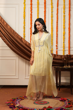 Sunlit Yellow Silver Lurex Kaftan Dress
