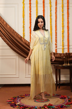 Sunlit Yellow Silver Lurex Kaftan Dress