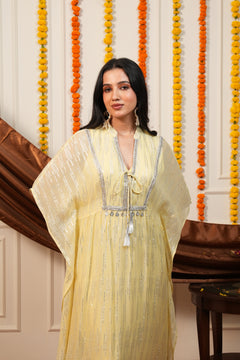 Sunlit Yellow Silver Lurex Kaftan Dress