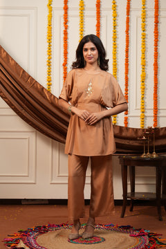 Kasturi Brown Dolman Top Co-ord Set