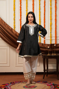 Women Black Ethnic Kurta Set with Gota Lace Detailing