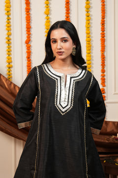 Women Black Ethnic Kurta Set with Gota Lace Detailing