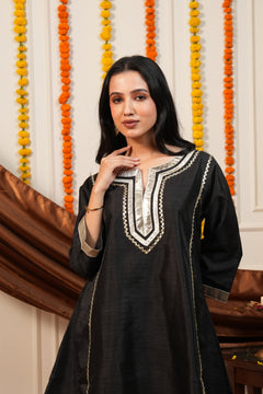 Women Black Ethnic Kurta Set with Gota Lace Detailing