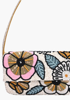 Retro Floral Beaded Shoulder Bag