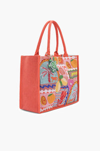 Embroidered Tropical Tote Bag