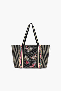 Elara Black Beaded Butterfly Tote Bag