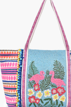 TropiBelle Flamingo Beaded Tote Bag