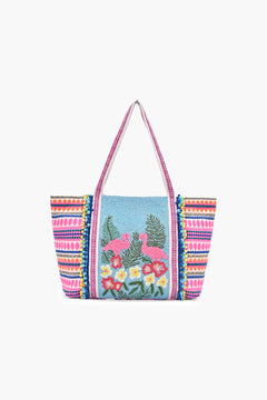 TropiBelle Flamingo Beaded Tote Bag