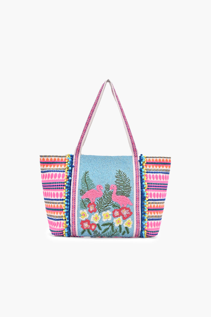 TropiBelle Flamingo Beaded Tote Bag