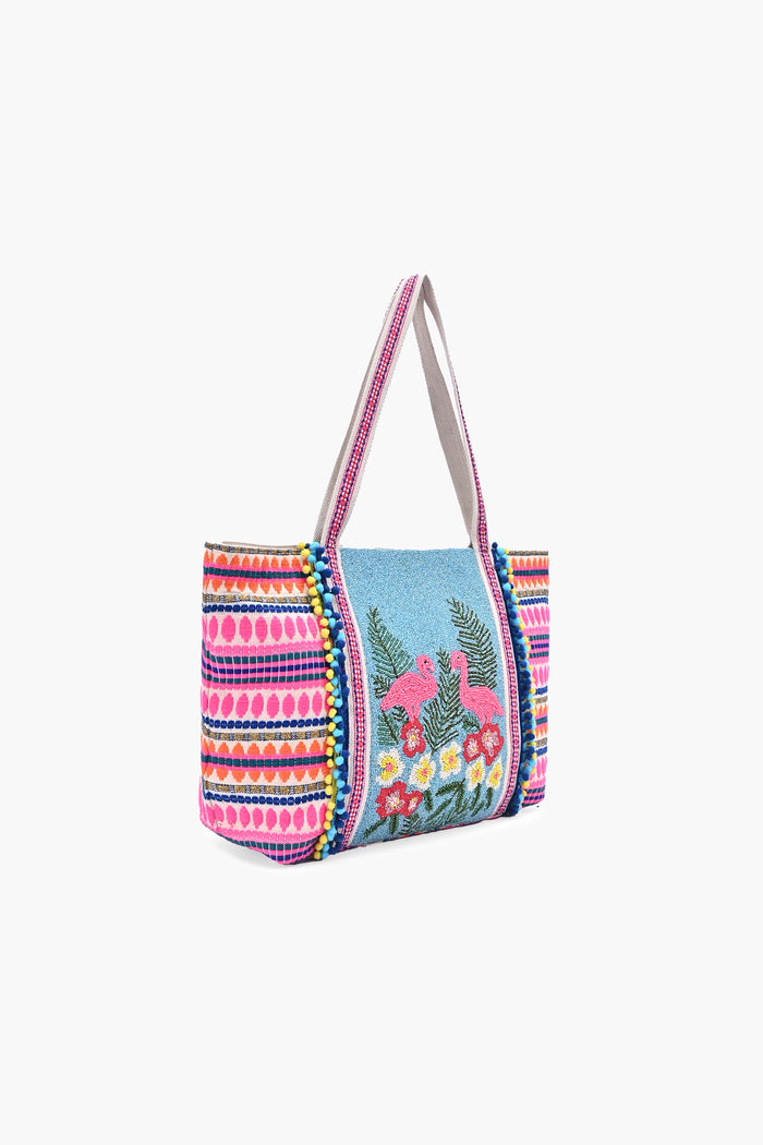 TropiBelle Flamingo Beaded Tote Bag
