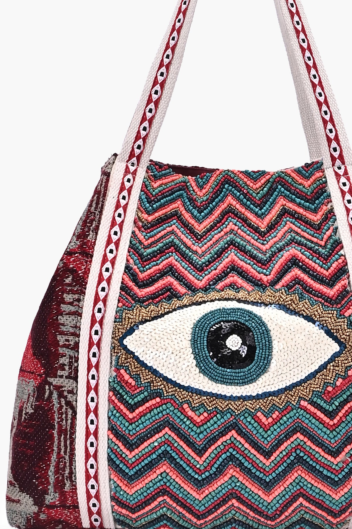 Crimson Chevron Evil Eye Tote Bag