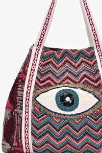 Crimson Chevron Evil Eye Tote Bag