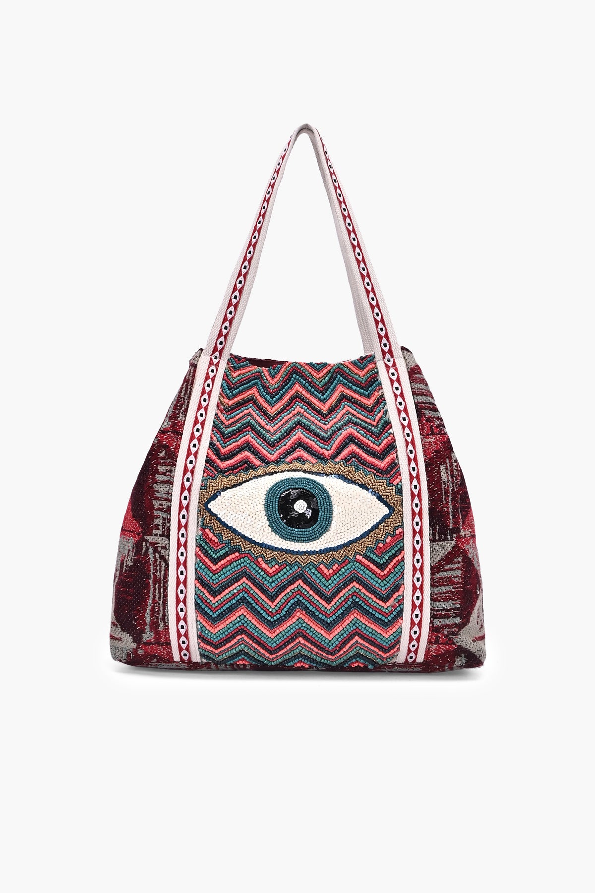 Crimson Chevron Evil Eye Tote Bag