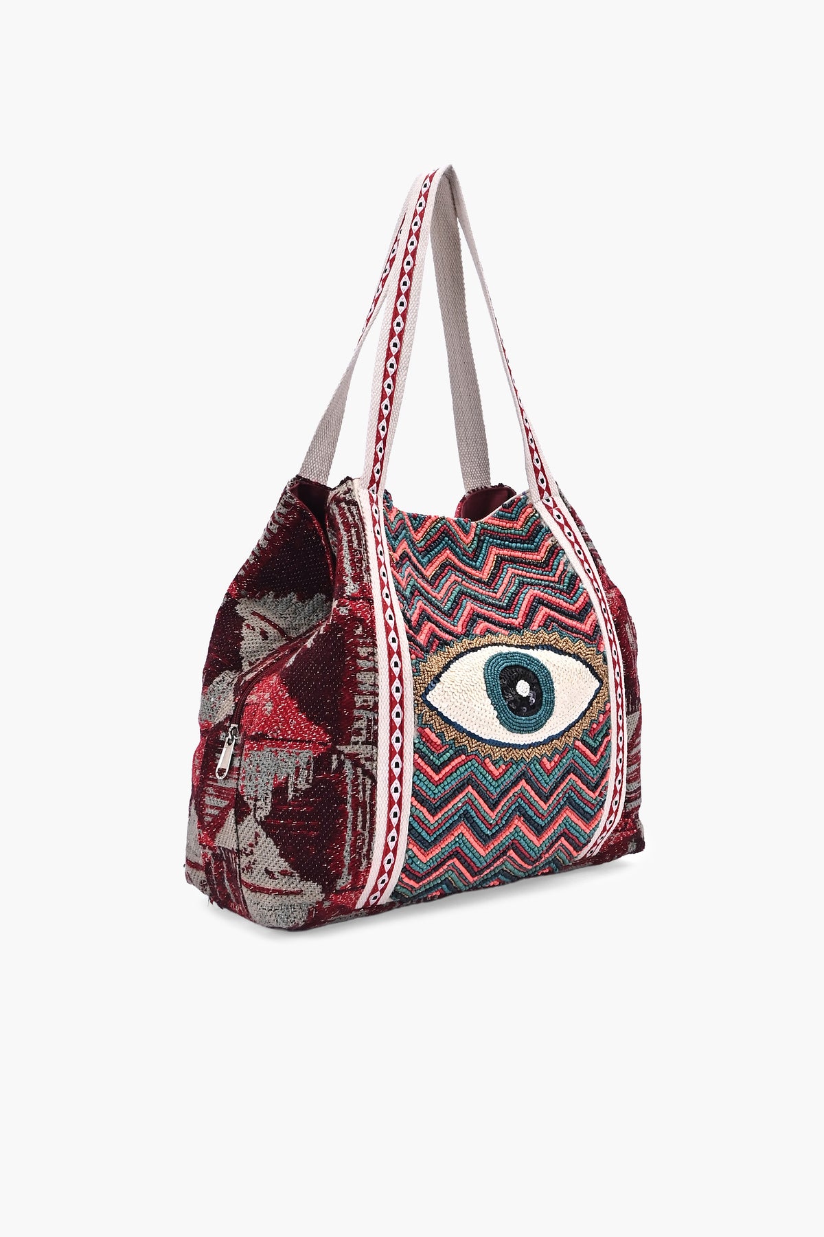 Crimson Chevron Evil Eye Tote Bag