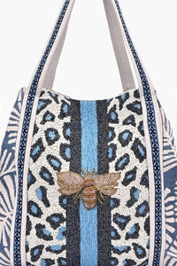 Ivory Bloom Bee Embellished Tote Bag