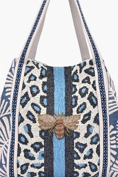 Elara Blue Bee Embellished Tote Bag