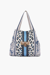 Ivory Bloom Bee Embellished Tote Bag