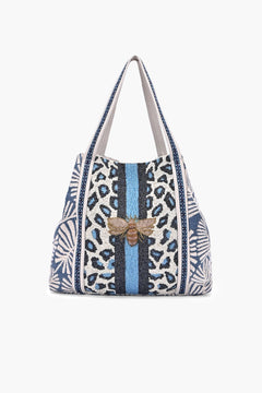 Elara Blue Bee Embellished Tote Bag
