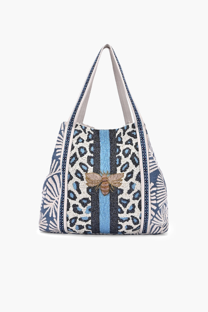 Elara Blue Bee Embellished Tote Bag