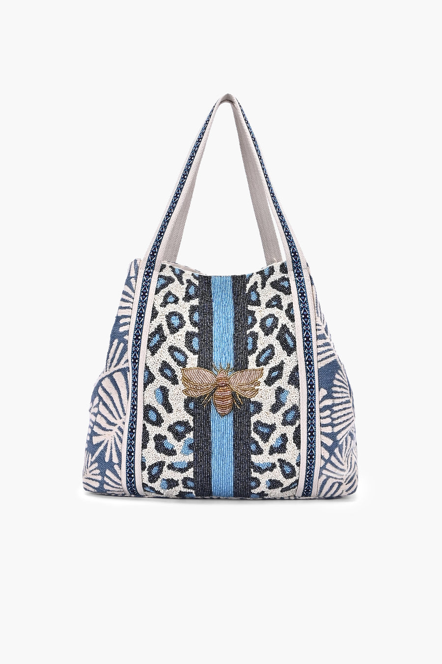 Elara Blue Bee Embellished Tote Bag