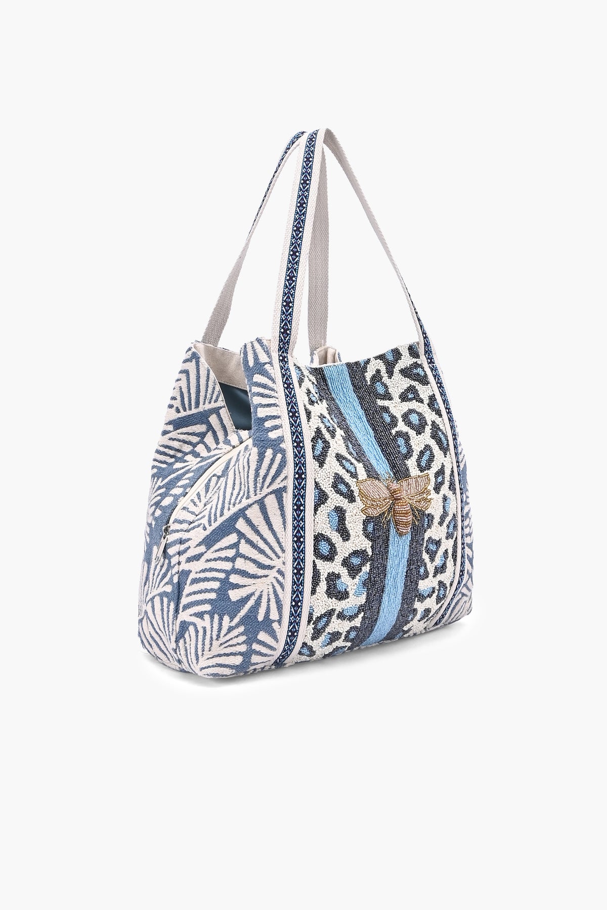 Ivory Bloom Bee Embellished Tote Bag