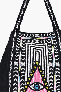 Noir Aura Evil Eye Embroidered Tote Bag