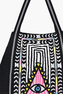 Noir Aura Evil Eye Embroidered Tote Bag