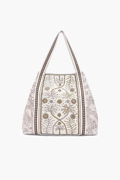 Beaded floral tote bag for women with botanical print