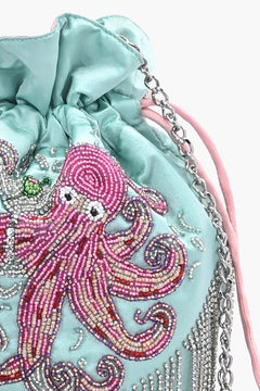 Sea Glam Mint Green Satin Beaded Potli Bag