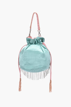 Sea Glam Mint Green Satin Beaded Potli Bag