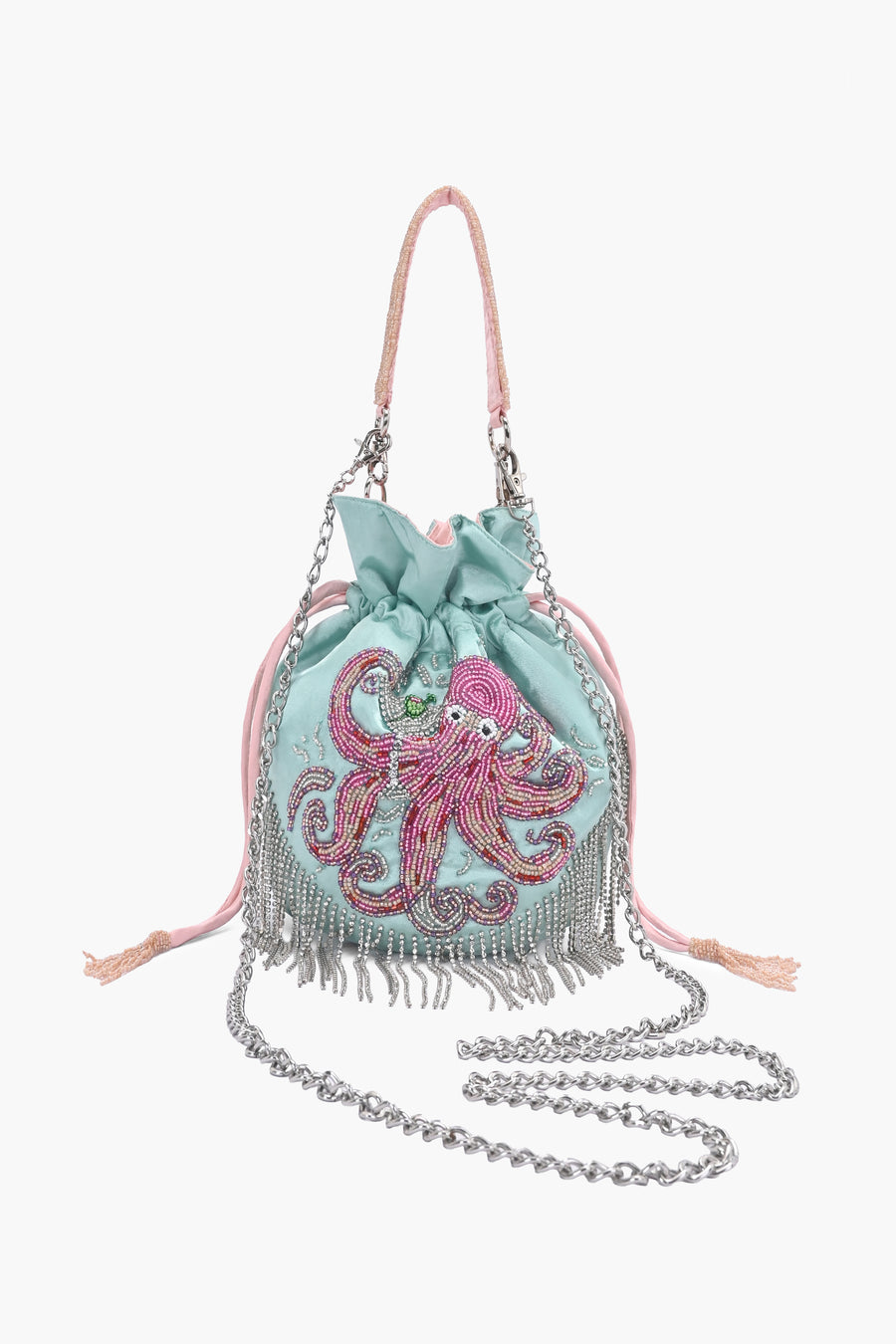 Sea Glam Mint Green Satin Beaded Potli Bag