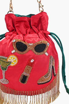 Glam Girl Red Satin Beaded Potli Bag