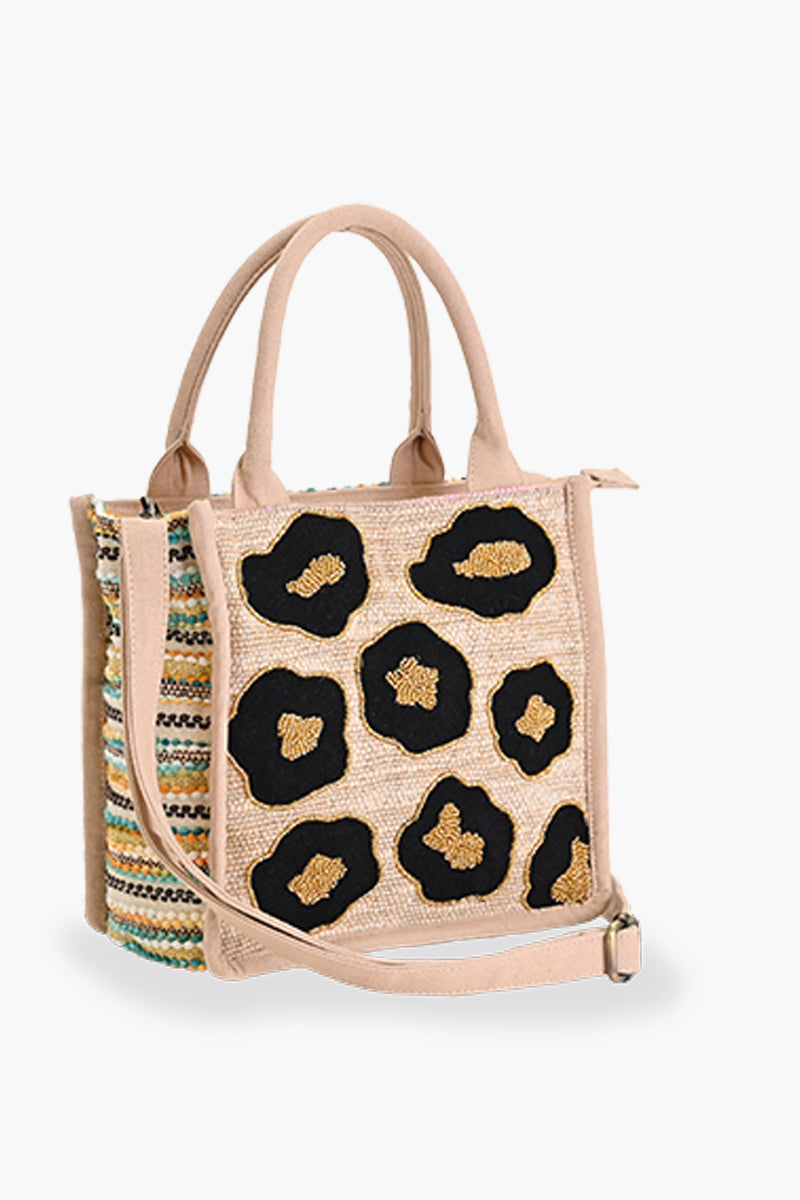 Stylish Handmade Beige Embellished Box Bag (Small)