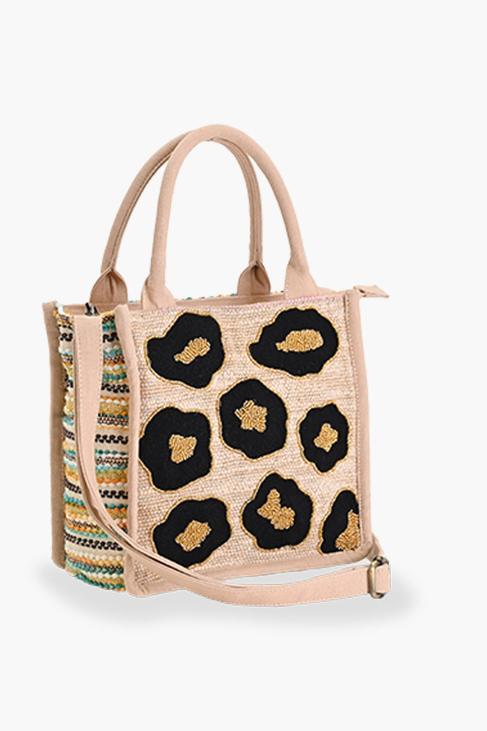 Stylish Handmade Beige Embellished Box Bag (Small)